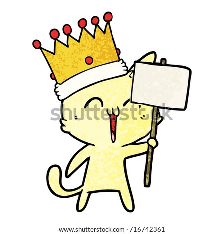 happy cartoon king cat with sign