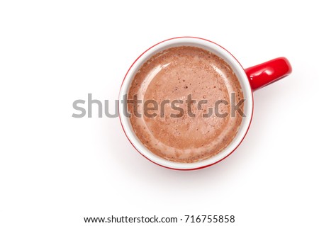 cocoa with milk in mug. isolated on white background. place for inscription.