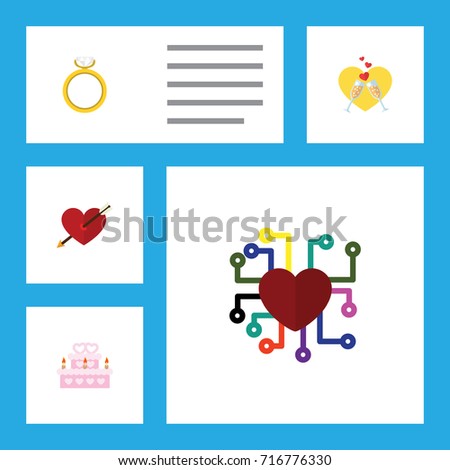 Flat Icon Heart Set Of Heart, Emotion, Patisserie And Other Vector Objects. Also Includes Feeling, Patisserie, Ring Elements.