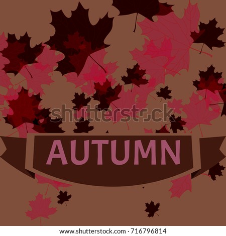 Vector composition of falling autumn maple leaves and inscription in a decorative frame