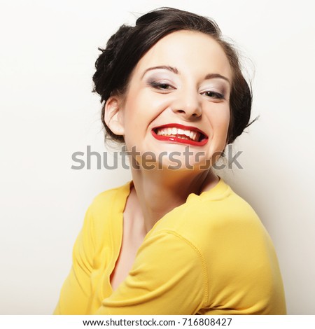 picture of surprised woman face over white