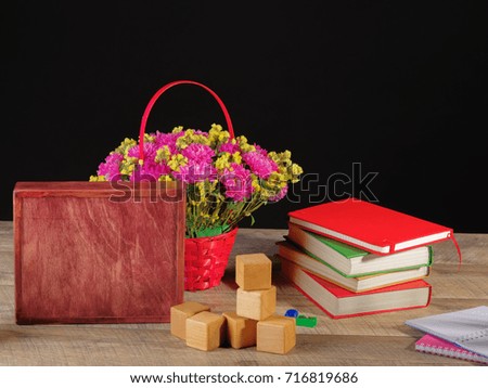 School supplies on a wooden table. Still life, business, education concept.