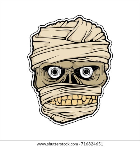 The face of a mummy. Vector illustration in comic style. Isolated on a white background.