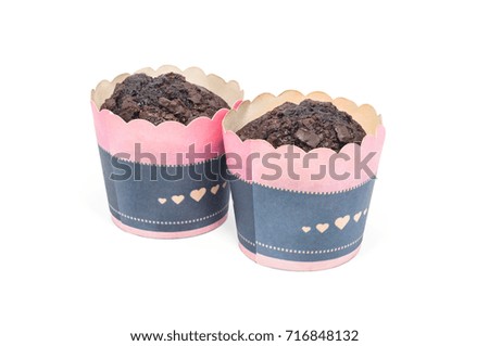chocolate cupcakes on white background.