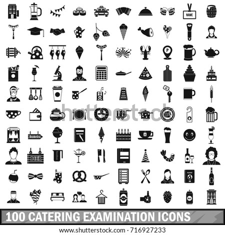 100 catering examination icons set in simple style for any design vector illustration