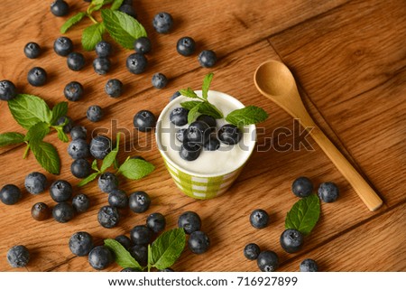 creamy yogurt with delicious blueberries - closeup