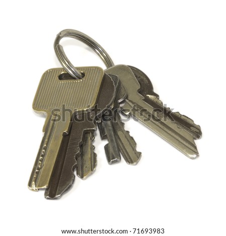 bunch of rusty keys isolated on white background