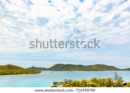 Beautiful island and sea in high angle view with nice sky in day time