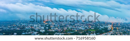 long exposure panorama shot image of Chiang Mai province,Thailand the old city  view from high angle spot .