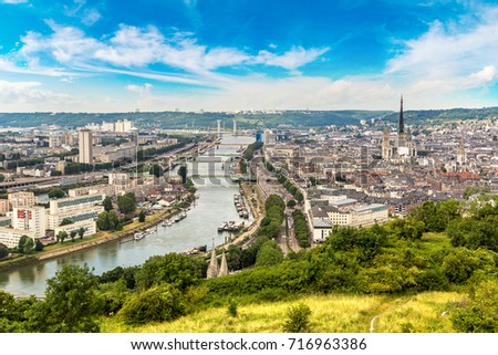 Panoramic aerial view of Rouen in a beautiful summer day, France Royalty-Free Stock Photo #716963386