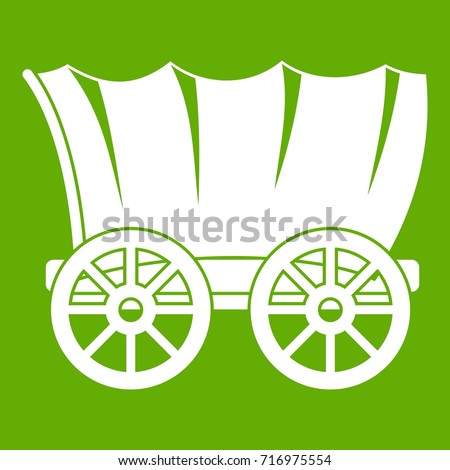 Ancient western covered wagon icon white isolated on green background. Vector illustration