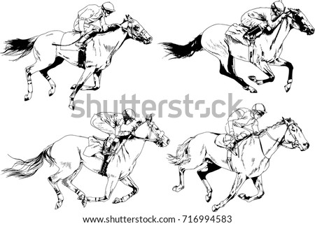 vector set on a horse racing theme sketches drawn in ink freehand logo
