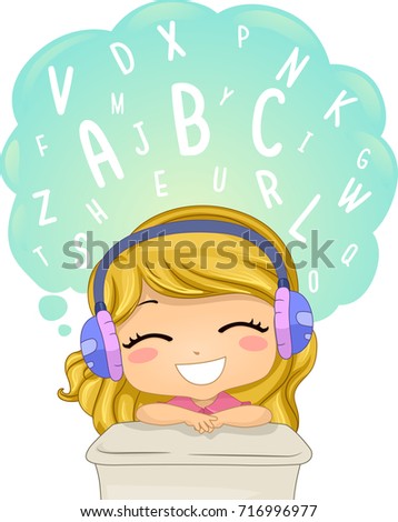 Illustration of a Kid Girl Listening to Learn Different Words