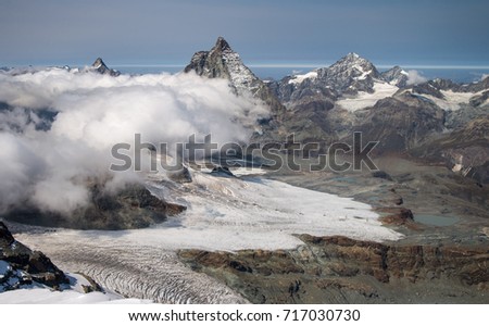 Scenic Matterhorn peak as seen from Breithorn glacier above Cervinia