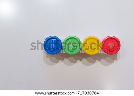 set of colorful clay, modeling clay on white background, isolated. copy space