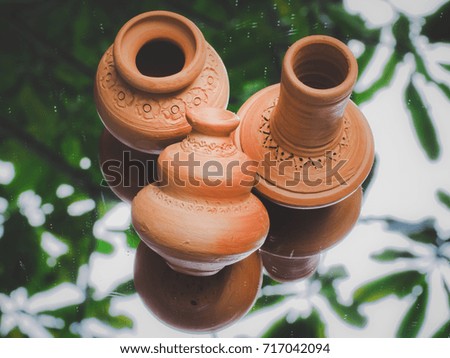 Clay Pottery, 
Thai Traditional Pottery closeup with selective focus on image background