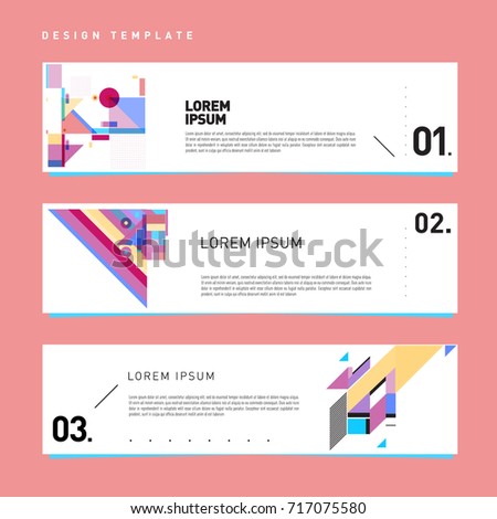 Vector set of abstract banner web design template. Retro and pop art colorful style banner design layout.