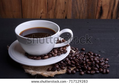 Coffee cup on wooden table and space for texture.