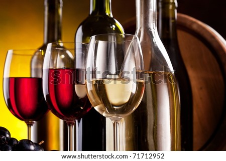 Still life with wine bottles and glasses