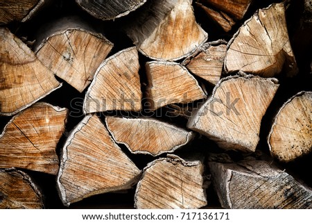 Stack of dried firewood of birch wood