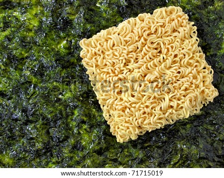Background of instant noodle with seaweed