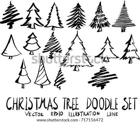 Set of christmas tree doodle illustration Hand drawn Sketch line vector