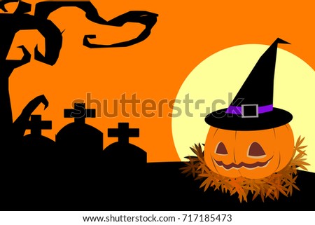  halloween pumpkin wearing witch hat in orange black background