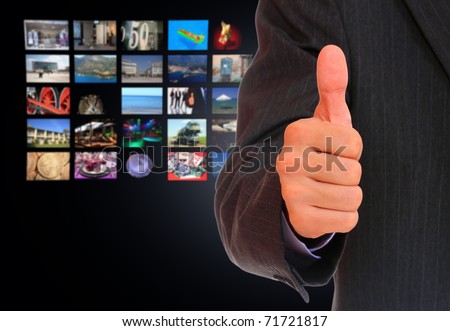 Businessman  over perspective TV screen wallpaper