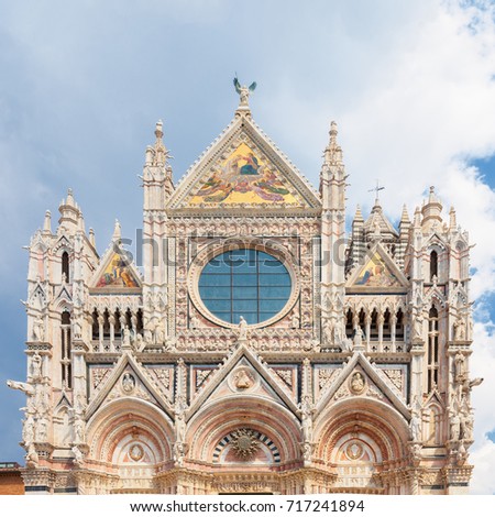 Facade of Siena Cathedral (Duomo di Siena), it is a medieval church, major tourism attraction in Siena, Italy