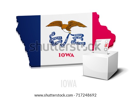 detailed illustration of a ballotbox in front of a map of Iowa, eps10 vector