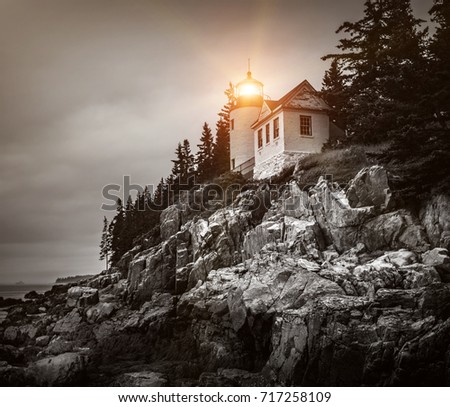 Bass Harbor Head Lighthouse in Maine Royalty-Free Stock Photo #717258109