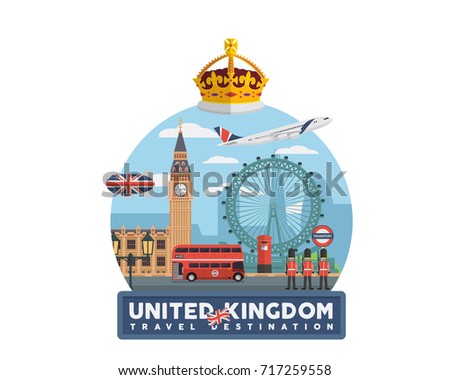 United Kingdom Famous Tourist Destination Banner Illustration