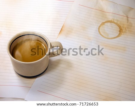 Cup of coffee on old paper