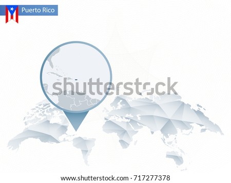 Abstract rounded World Map with pinned detailed Puerto Rico map. Vector Illustration.