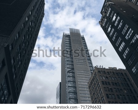 Looking up at office buildings and skyscrapers in NYC