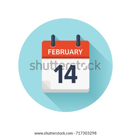 February 14. Vector flat daily calendar icon. Date and time, day, month 2018. Holiday. Season.