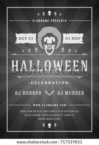 Halloween celebration night party poster or flyer design retro typography vector template. Movie ending screen style background.