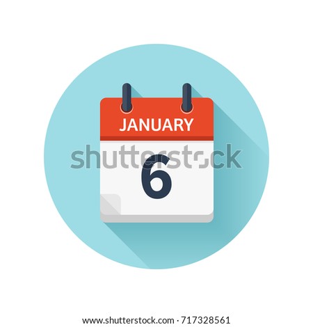 January 6. Vector flat daily calendar icon. Date and time, day, month 2018. Holiday. Season.
