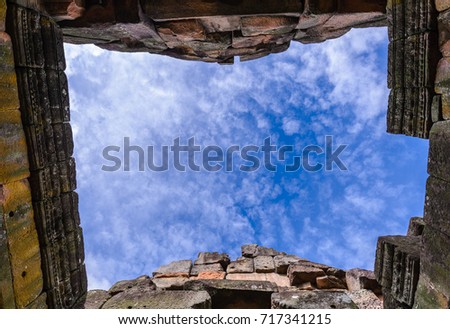 THE STONE CASTLE MUANG TAM at buriram Thailand and blue sky background