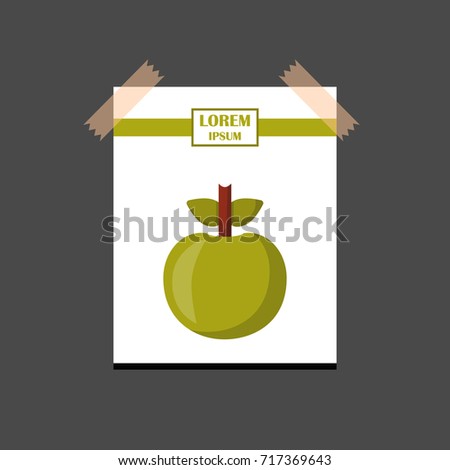  illustration with cartoon flat isolated green apple on white background. Healthy fruit snack for diet and healthy lifestyle.  organic natural apple icon. Vitamin fruit, apple garden icon