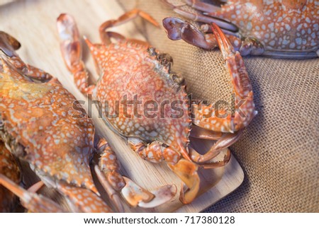 Crab grill seafood on wood tray, Big crab