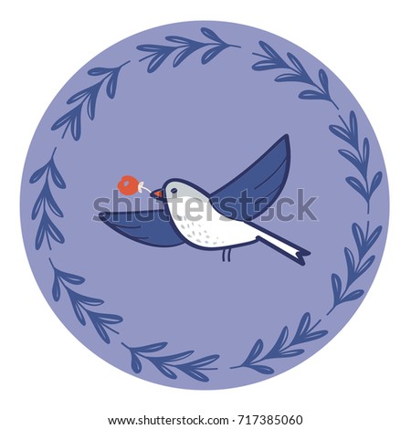  round greeting card with isolated blue bird
