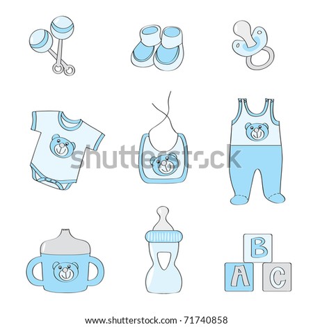 Set of baby elements - blue color for boys - raster version of vector 69802876