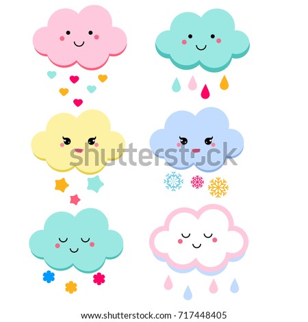 Cute clouds vector illustration for kids. isolated design children, stickers. Baby shower clouds in kawaii style
