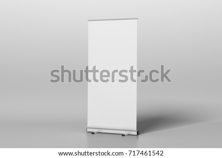 Blank roll up banner stand isolated on white. Include clipping path around ad banner. 3d illustration