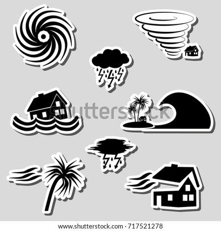 hurricane natural disaster problem stickers set eps10