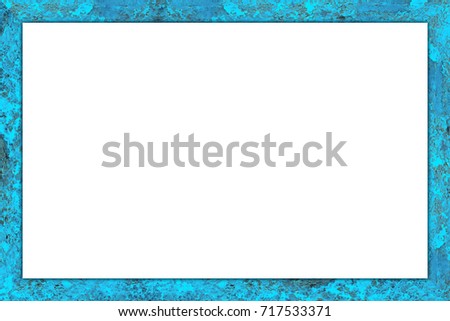 old blue weathered wooden colorful picture frame isolated on white background