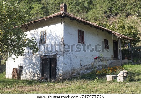 Old Serbian house made of mud in a village on a mountain