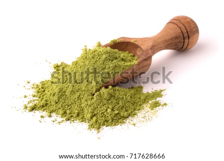 Wooden scoop of henna powder isolated on white