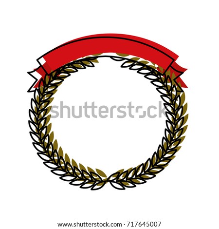 green olive branches forming a circle with red ribbon thick on top colorful watercolor silhouette vector illustration